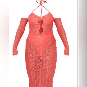 Pretty Little Thing orange textured maxi dress